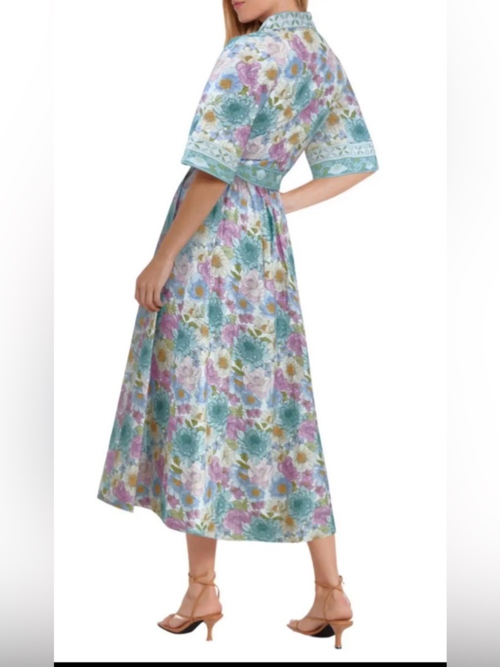 Hermoza Alessia collared maxi dress Floral Mint Midi Dress with Belt Sz XS - Picture 3 of 7